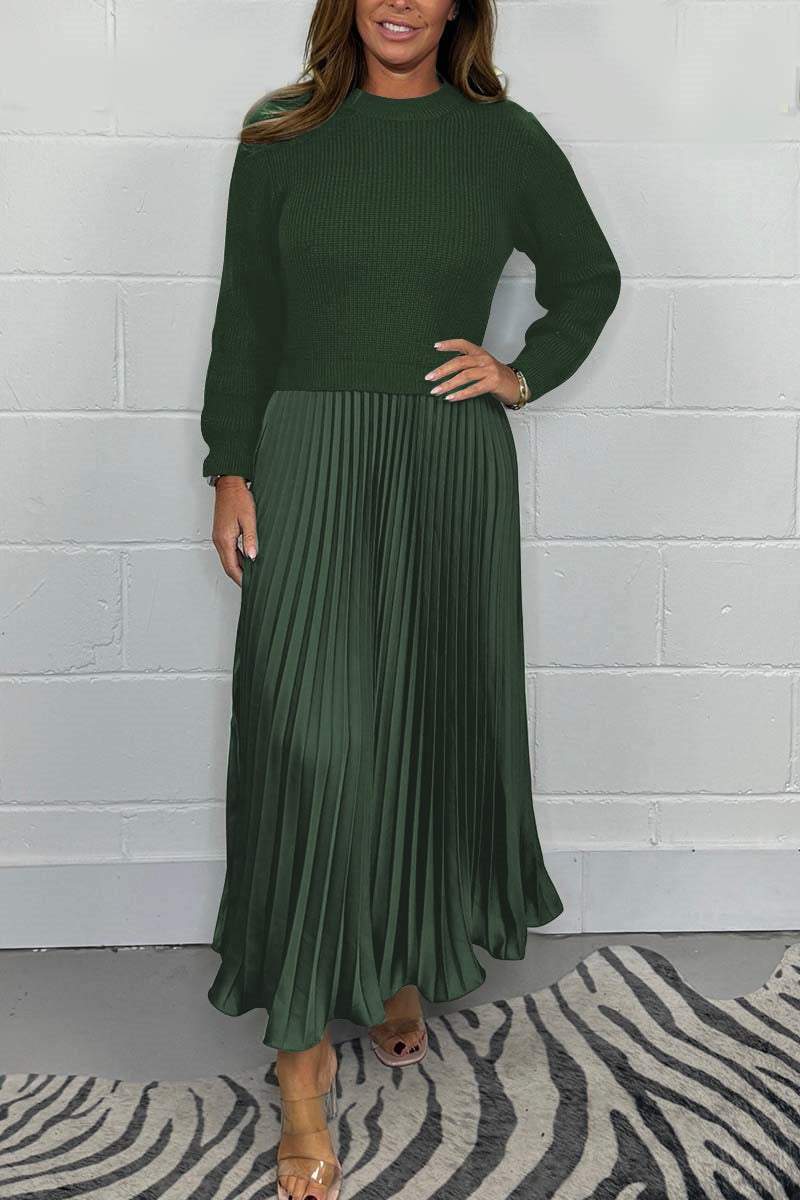 ð¥Black Friday Promotion 50%OFFð¥Women's solid color Long Sleeve Jumper & Pleated Bottom Dress
