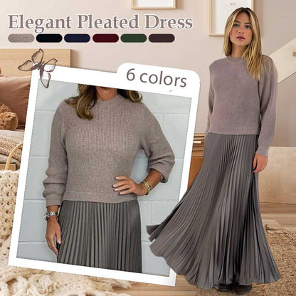 🔥Black Friday Promotion 50%OFF🔥Women's solid color Long Sleeve Jumper & Pleated Bottom Dress