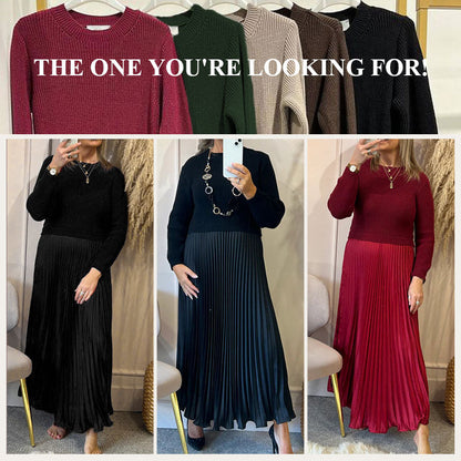 🔥Black Friday Promotion 50%OFF🔥Women's solid color Long Sleeve Jumper & Pleated Bottom Dress