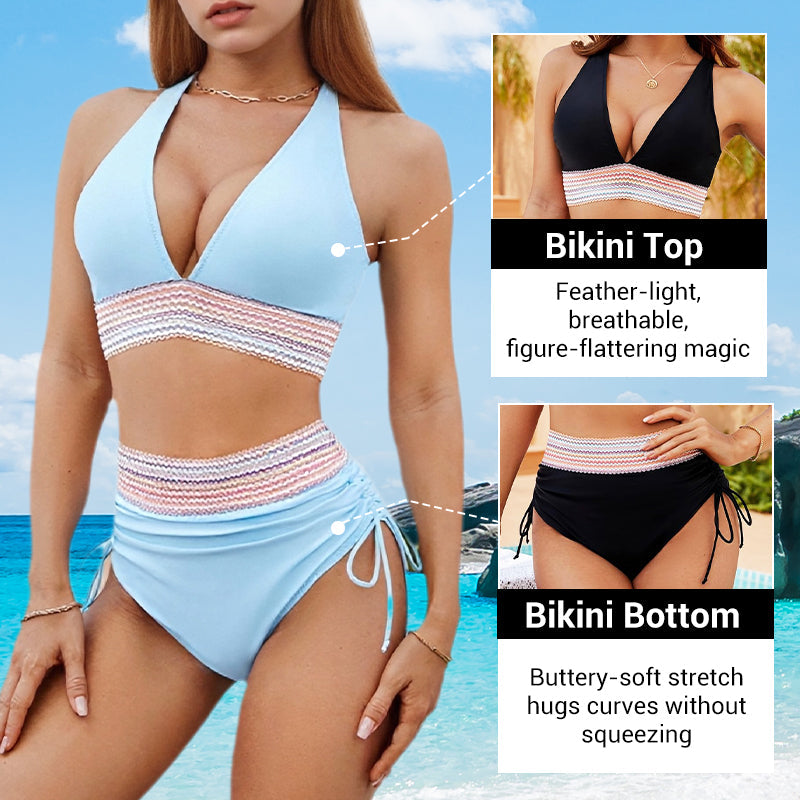 🔥Special Price £12.99!!💥50K+ SOLD!-👙High Waisted Tummy Control Color Block Bikini Sets
