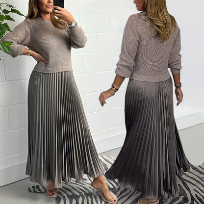 🔥Black Friday Promotion 50%OFF🔥Women's solid color Long Sleeve Jumper & Pleated Bottom Dress
