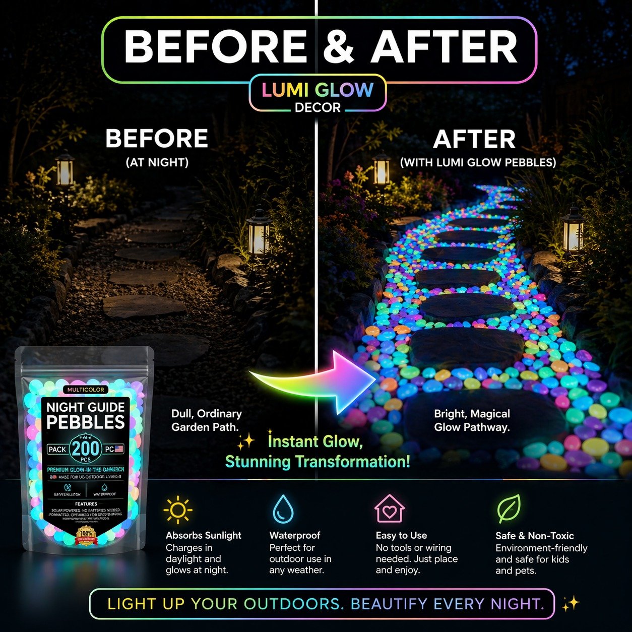 💥LAST DAY SALE 49%OFF💥🌈Colorful Glow-in-the-Dark Garden Stones