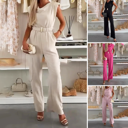 Women's Sleeveless Draped Neck Jumpsuit