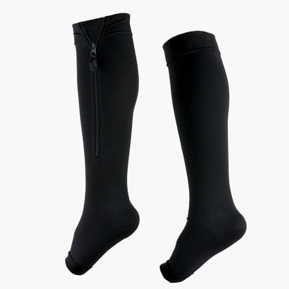 Knee-High Sports Support Socks with Zipper
