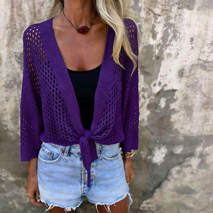 Women's Tie-Front Breathable Mesh Knit Top