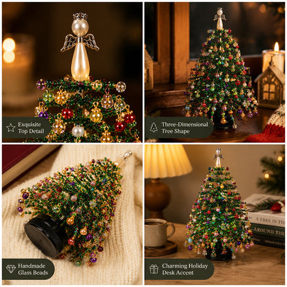 🔥Hot Sale 50% OFF🔥 Elegant Beaded Mini Christmas Tree – Collector's Holiday Decor Set, Tabletop 🎄